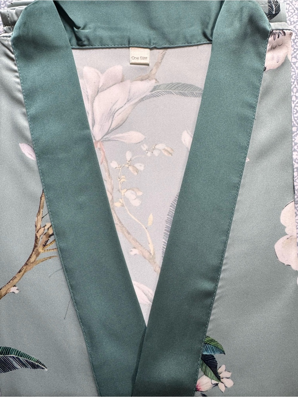 Light Blue Floral Silky Long Kimono Robe - Women Intimates & Sleepwear - Picture 2 of 3